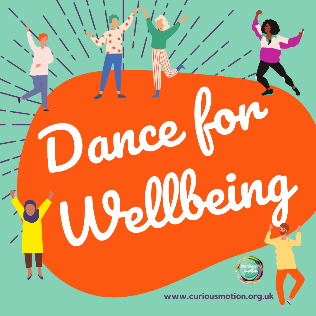 The words 'Dance for Wellbeing' surrounded by animated people moving