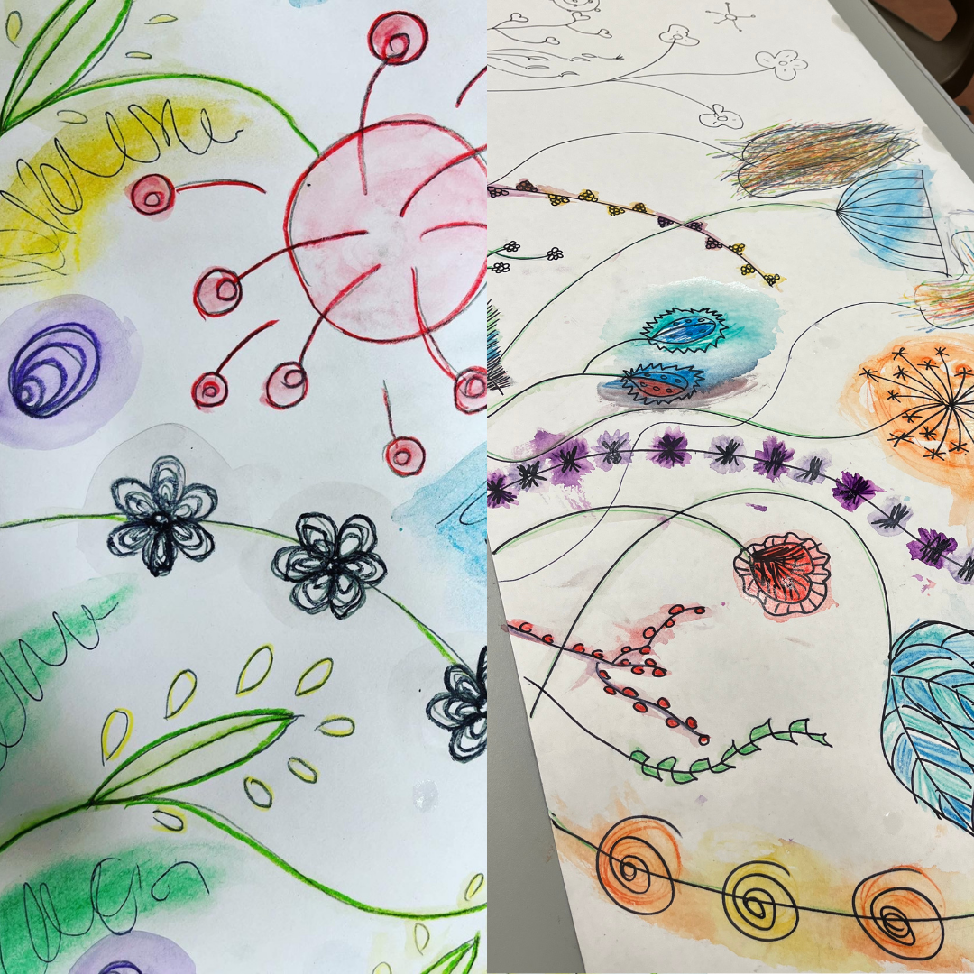 Flower doodles - a mixture of colours and lots of different shapes and sizes